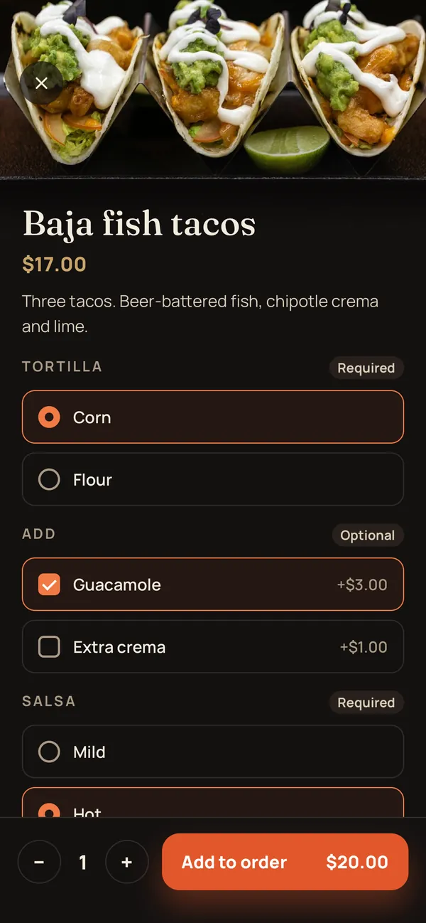 Ordering an item from the Tizón menu