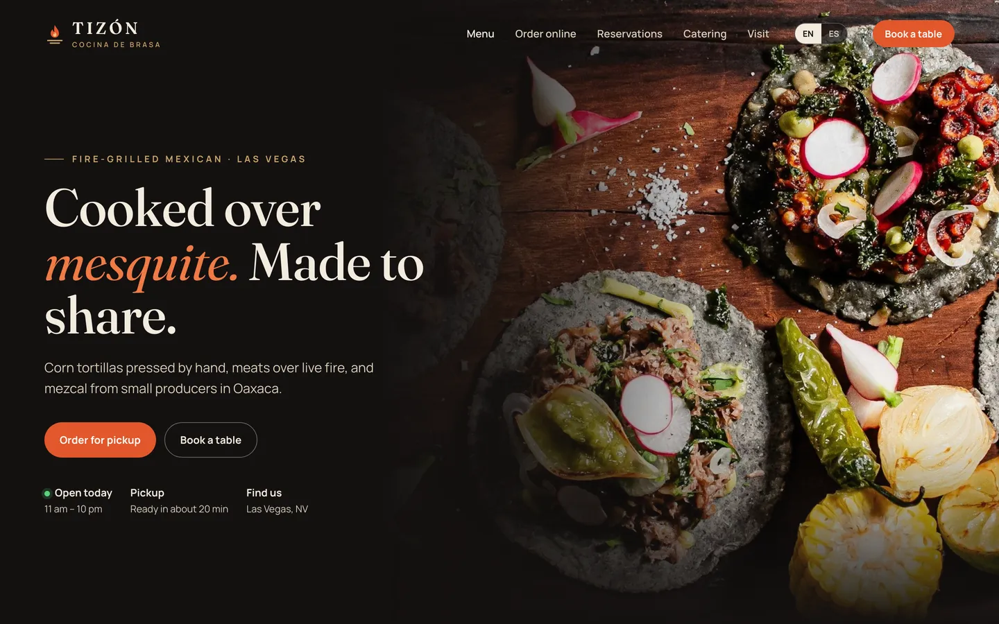 Website 8blok built for Tizón, a fictional restaurant