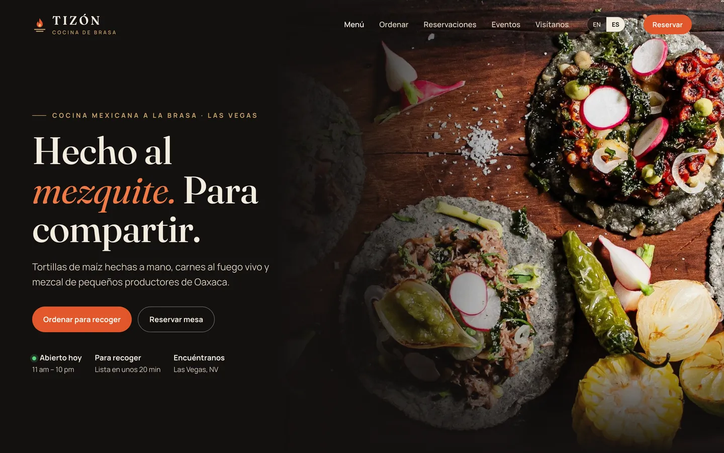 Sitio web que 8blok hizo para Tizón, un restaurante ficticio